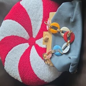 Unique Wood & Leather crossbody handbag blue chainlink